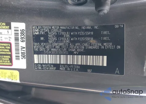 2014 Toyota Sienna Le 7 Passenger z USA, uszkodzony, nr VIN 5TDJK3DC2ES093855